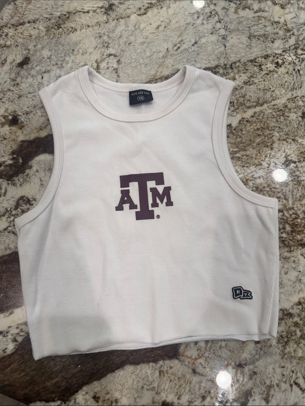 Hype and Vice White Ribbed Tank Top with Center A & M Logo